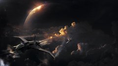 Clouds outer space spaceships