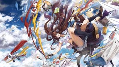 Clouds paint flying anime girls imagination airplanes
