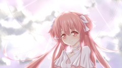 Clouds pink hair anime girls mahou shoujo madoka magica kaname 