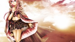 Clouds pink hair anime girls vocaloid megurine luka bra 