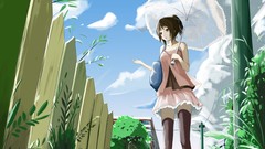 Clouds Plants Umbrellas buildings skirts anime girls purses 