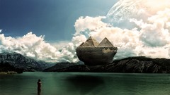 Clouds pyramids lakes Photo manipulation levitation digital art 