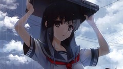 Clouds rain schoolgirls outdoors long hair anime girls lens 