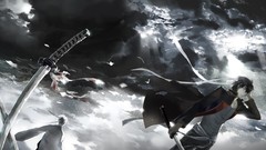 Clouds rain sky weapons monochrome Swords male takasugi 