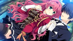 Clouds red Anime tie bow gloves stockings blush long hair anime 