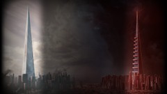 Clouds red white evil cities obelisk skies Towers holy artwork 