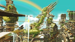 Clouds robot piano Umbrellas waterfalls buildings cities 