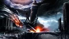 Clouds Robots cityscapes battles Photo manipulation digital art 