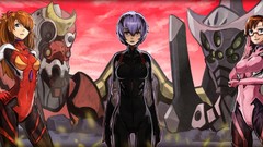 Clouds Robots glasses navel red eyes outdoors smiling long hair 