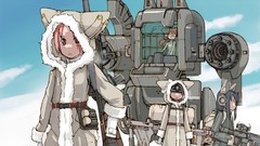 Clouds Robots pink hair anime girls nekomimi animal ears 