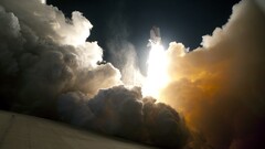clouds rocket take off smoke space shuttle NASA vehicle