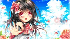 Clouds roses red eyes blush school uniforms black hair open 