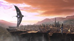 Clouds ships cliffs buildings cities science fiction