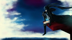 Clouds Shorts boots blue eyes black rock shooter black hair 