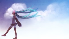 Clouds skirts long hair anime girls hatsune miku vocaloid 