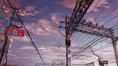Clouds sky Anime scenic power lines