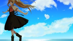 Clouds sky Anime socks bows anime girls boots blue eyes seifuku 