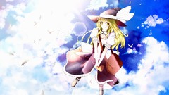 Clouds sky Birds blondes anime girls yellow eyes touhou 