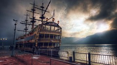 Clouds sky coast lights ships Sailboats City Lights colors 