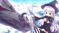 Clouds sky Dragons witch red eyes long hair anime girls witches 