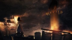 Clouds sky dress cities anime girls scenic sunray