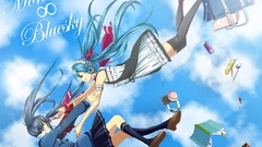 Clouds sky headphones Anime glasses tie anime girls ipod 