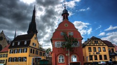 Clouds sky lights germany street City Lights colors houses 