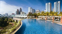 Clouds sky Skyscrapers swimming pools lounge chair