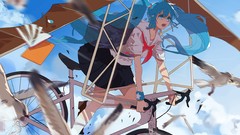 Clouds sky tears hatsune miku vocaloid seifuku