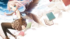 Clouds sky wings white hair Ribbons blue eyes pantyhose