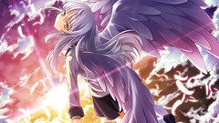 Clouds sky woman wings feathers anime girls angel beats yellow 