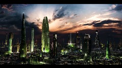 Clouds Skyscrapers cities science fiction cityscapes futuristic