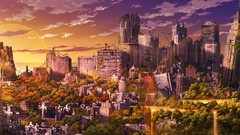 Clouds Skyscrapers ruins Tokyo widescreen sunlight abandoned 