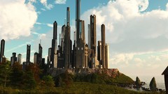 Clouds Skyscrapers science fiction cityscapes futuristic