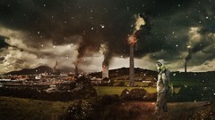 Clouds smoke apocalyptic cities skies fantasy art