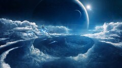 clouds Space ship blue science fiction spaceship digital art