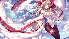 Clouds staff Ribbons bows blondes blush long hair pantyhose 