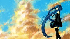 Clouds stockings skirts blue hair anime girls blue eyes hatsune 