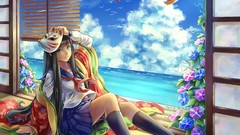 Clouds summer Anime anime girls seifuku Japanese clothes