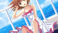 Clouds summer dress brown eyes brunettes short hair misaka 