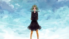 Clouds tears glasses schoolgirls outdoors skirts blush anime 