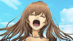 Clouds tears long hair anime girls closed eyes brunettes skies 