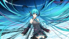 Clouds text headphones Cables tie shirts skirts blue hair 