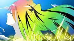 Clouds text long hair closed eyes hatsune miku vocaloid 