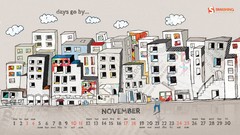 Clouds text Skateboarding Calendar November buildings drawings 