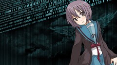 Clouds text wings Anime numbers anime girls nagato yuki the 