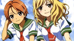 Clouds tie blondes long hair anime girls school uniforms short 