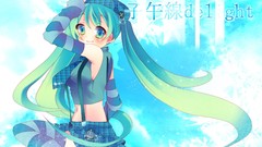 Clouds tie hats anime girls hatsune miku vocaloid thigh highs