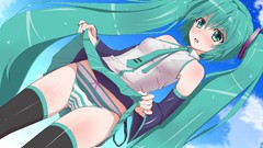 Clouds tie skirts long hair green eyes hatsune miku vocaloid 