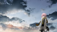 Clouds tie skirts scarfs pink hair pink eyes anime girls short 